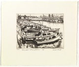 Artist: b'PLATT, Austin' | Title: b'Fishing boats Wollongong harbour' | Date: 1981 | Technique: b'etching, printed in black ink, from one plate'