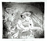 Artist: b'BOYD, Arthur' | Title: b'Lysistrata: Welcome Lampito!....' | Date: (1970) | Technique: b'etching and aquatint, printed in black ink, from one plate' | Copyright: b'Reproduced with permission of Bundanon Trust'