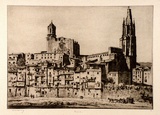 Artist: LINDSAY, Lionel | Title: Gerona, Spain | Date: 1927 | Technique: drypoint, printed in brown ink with plate-tone, from one plate | Copyright: Courtesy of the National Library of Australia