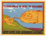 Artist: MACKINOLTY, Chips | Title: Cleanliness is next to godliness - Keep God's own workshop clean | Date: 1976 | Technique: screenprint, printed in colour, from multiple stencils