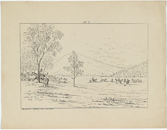 Title: Drafting cattle on horseback | Date: c.1853 | Technique: lithograph, printed in black ink, from one stone