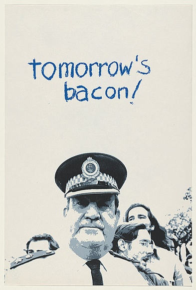 Artist: b'EARTHWORKS POSTER COLLECTIVE' | Title: bTomorrow's bacon! | Date: 1976 | Technique: b'screenprint, printed in colour, from two stencils'