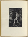Artist: LINDSAY, Lionel | Title: not titled (statue in garden). | Date: 1959, June | Technique: wood engraving, printed in black ink, from one block | Copyright: Courtesy of the National Library of Australia