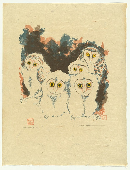 Artist: b'Thorpe, Lesbia.' | Title: b'Nocturnal quins' | Date: 1981 | Technique: b'screenprint, printed in colour, from four stencils'