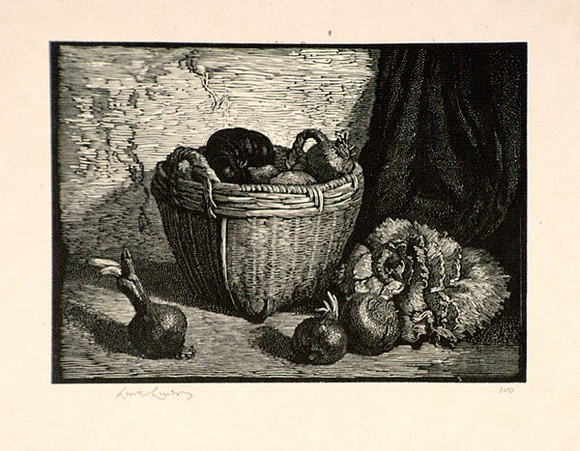 Artist: b'LINDSAY, Lionel' | Title: b'The Chinese basket' | Date: 1924 | Technique: b'wood-engraving, printed in black ink, from one block' | Copyright: b'Courtesy of the National Library of Australia'