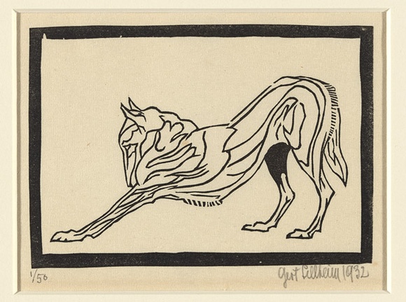 Artist: Sellheim, Gert. | Title: Untitled (wolf stretching) | Date: 1932 | Technique: linocut, printed in black ink, from one block