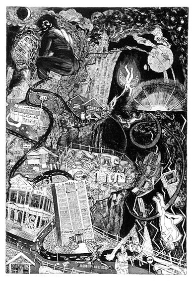 Artist: b'McBurnie, Ron.' | Title: b'Into the Abyss' | Date: 1990 | Technique: b'etching and aquatint, printed in black ink, from one zinc plate' | Copyright: b'\xc2\xa9 Ron McBurnie'
