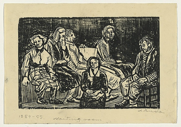 Artist: Groblicka, Lidia. | Title: The waiting room | Date: 1954-55 | Technique: woodcut, printed in black ink, from one block