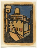 Artist: b'Crombie, Peggy.' | Title: b'Lime kiln, Lilydale.' | Date: 1925 | Technique: b'linocut, printed in colour, from multiple blocks'