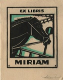 Artist: FEINT, Adrian | Title: Bookplate: Miriam. | Date: (1927) | Technique: wood-engraving, printed in colour, from two blocks in black and green inks | Copyright: Courtesy the Estate of Adrian Feint
