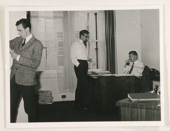 Artist: b'Bainbridge, John.' | Title: b'(John Bainbridge, creative director of Havas London, with two others).' | Date: c.1963 | Technique: b'gelatin silver photograph'