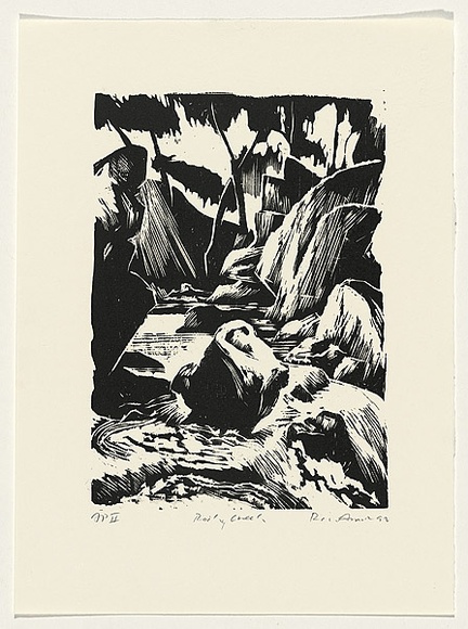 Artist: b'AMOR, Rick' | Title: b'Rocky creek.' | Date: 1992 | Technique: b'woodcut, printed in black ink, from one block'