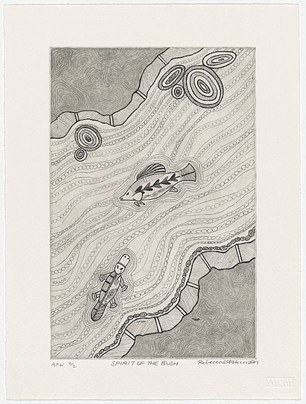 Artist: b'Atkinson, Rebecca.' | Title: b'Spirit of the bush' | Date: 2000, June | Technique: b'etching, printed in black ink, from one plate'