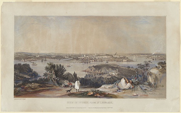 Artist: b'Martens, Conrad.' | Title: b'View of Sydney from St. Leonards' | Date: 1843 | Technique: b'lithograph, printed in colour, from multiple stones; hand-coloured'