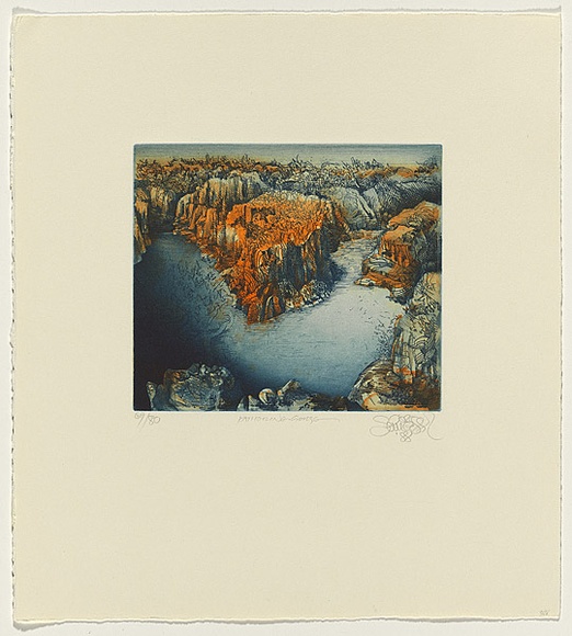 Title: Katherine Gorge, Northern Territory | Date: 1989 | Technique: etching, printed in blue and orange ink, from one plate