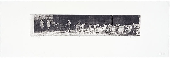 Artist: b'Dunlop, Brian.' | Title: b'Roadworkers' | Date: 1988, October | Technique: b'etching and aquatint, printed in black ink, from one plate'