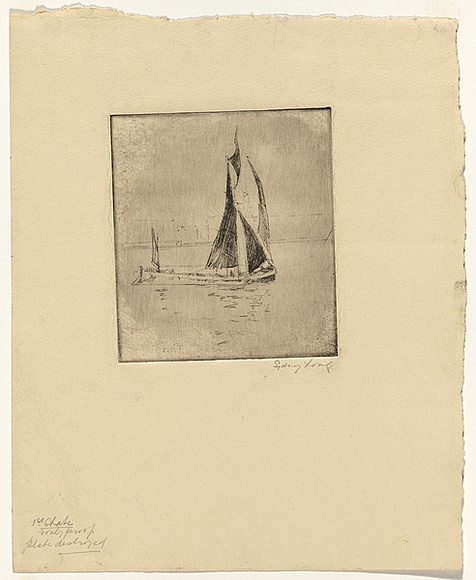 Artist: b'LONG, Sydney' | Title: b'Fishing boat' | Date: 1928, before | Technique: b'line-etching, scratched plate printed in black ink, from one plate' | Copyright: b'Reproduced with the kind permission of the Ophthalmic Research Institute of Australia'