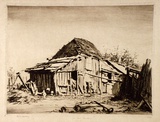 Artist: b'LINDSAY, Lionel' | Title: b'An old barn, Ambleside' | Date: 1925 | Technique: b'drypoint, printed in brown ink with plate-tone, from one copper plate' | Copyright: b'Courtesy of the National Library of Australia'