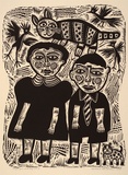 Artist: HANRAHAN, Barbara | Title: Small girl and boy | Date: 1989 | Technique: linocut, printed in black ink, from one block