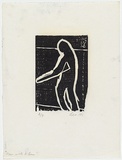 Artist: MADDOCK, Bea | Title: Man with a gun | Date: 24 July 1964 | Technique: woodcut, printed in black ink by hand-burnishing, from one pine block