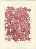 Artist: b'HANRAHAN, Barbara' | Title: b'Earth mother' | Date: 1975 | Technique: b'etching, printed in red ink with plate-tone, from one plate'
