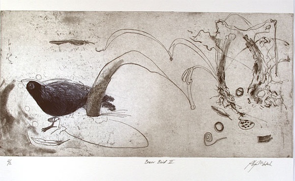 Artist: b'McIntosh, Alison.' | Title: b'Bower bird II' | Date: 1998, November | Technique: b'etching, printed in colour a la poup\xc3\xa9, from one plate'