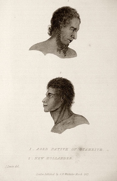Artist: b'Lewin, J.W.' | Title: b'1. Aged native of Otaheite. 2. New Hollander' | Date: 1827 | Technique: b'engraving, printed in black ink, from one copper plate'