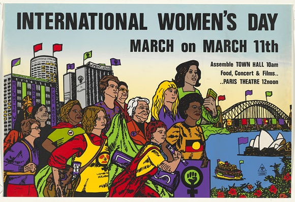 Artist: b'Robertson, Toni.' | Title: bInternational Women's Day [1978]. March on March 11th. | Date: 1978 | Technique: b'screenprint, printed in colour, from multiple stencils' | Copyright: b'\xc2\xa9 Toni Robertson'