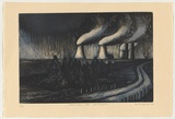 Artist: b'Vickers, Rose.' | Title: b'Dark satanic mills - near Singleton' | Date: 1990 | Technique: b'etching and aquatint, printed in blue and black inks, from two plates'