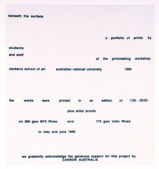 Artist: b'VARIOUS' | Title: b'Beneath the surface.' | Date: 1996, May-June | Technique: b'various'