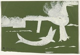Artist: Blackman, Charles. | Title: not titled [Jumping fish]. | Date: c.1952 | Technique: screenprint, printed in white ink, from one stencil