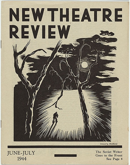 Artist: b'Millere, Robert.' | Title: b'(frontcover) New theatre review: June-July 1944.' | Date: June-July 1944 | Technique: b'linocut, printed in black ink, from one block; letterpress text'