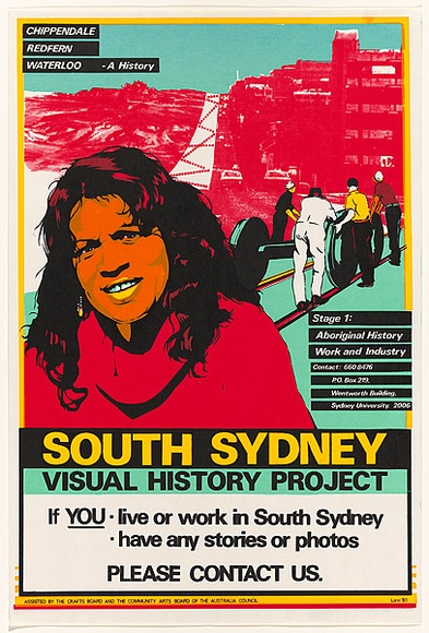 Artist: b'Lane, Leonie.' | Title: b'South Sydney visual history project.' | Date: 1983 | Technique: b'screenprint, printed in colour, from four stencils' | Copyright: b'\xc2\xa9 Leonie Lane'