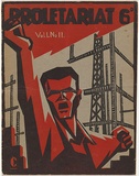 Artist: b'Counihan, Noel.' | Title: b'[Cover].' | Date: July 1932 | Technique: b'linocut, printed in colour, from two blocks (black and red)'