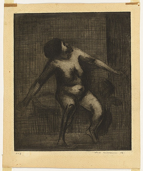 Artist: b'WILLIAMS, Fred' | Title: b'Nude figure' | Date: 1954-55 | Technique: b'etching, printed in black ink with plate-tone, from one zinc plate' | Copyright: b'\xc2\xa9 Fred Williams Estate'