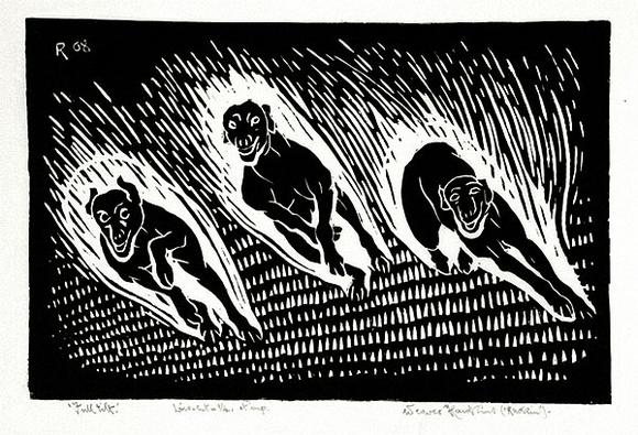 Artist: b'Hawkins, Weaver.' | Title: b'Full-tilt' | Date: 1968? | Technique: b'linocut, printed in black ink, from one block' | Copyright: b'The Estate of H.F Weaver Hawkins'