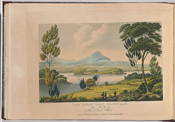 Artist: b'LYCETT, Joseph' | Title: b'The Sugar Loaf Mountain, near Newcastle, New South Wales.' | Date: 1924 | Technique: b'etching, aquatint and roulette, printed in black ink, from one copper plate; hand-coloured'