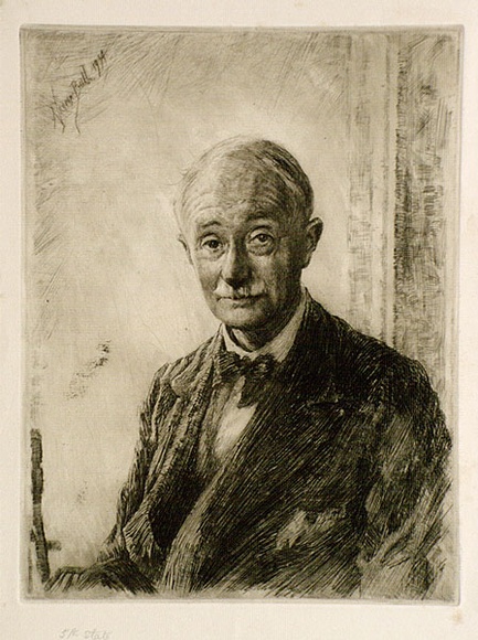 Artist: b'Bull, Norma C.' | Title: b'John Masefield.' | Date: 1934 | Technique: b'etching, aquatint and burnishing, printed in black ink with plate-tone, from one plate'