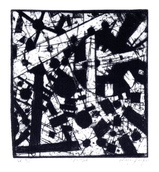 Artist: b'Kemp, Roger.' | Title: b'Concept five' | Date: 1972 | Technique: b'etching, printed in black ink, from one zinc plate'