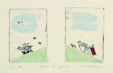 Artist: SPEIRS, Andrew | Title: Bargains of gravity | Date: 1985 | Technique: etching, foul biting printed in black ink, from one  plate, hand-coloured