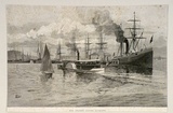 Artist: b'Schell, Frederick B.' | Title: b'Mail steamer leaving Auckland' | Date: 1886-88 | Technique: b'wood-engraving, printed in black ink, from one block'