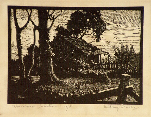 Artist: b'Davies, L. Roy.' | Title: b'Abandoned selection.' | Date: 1922 | Technique: b'wood-engraving, printed in black ink, from one block' | Copyright: b'\xc2\xa9 The Estate of L. Roy Davies'