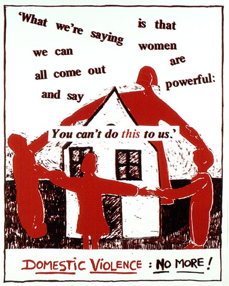 Artist: b'Fuller, Di.' | Title: b'Domestic Violence No More.' | Date: 1991 | Technique: b'screenprint, printed in red and black ink, from two stencils'