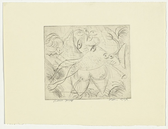Artist: BOYD, Arthur | Title: Figure with eyes and ram. | Date: (1962-63) | Technique: drypoint, printed in black ink, from one plate | Copyright: Reproduced with permission of Bundanon Trust