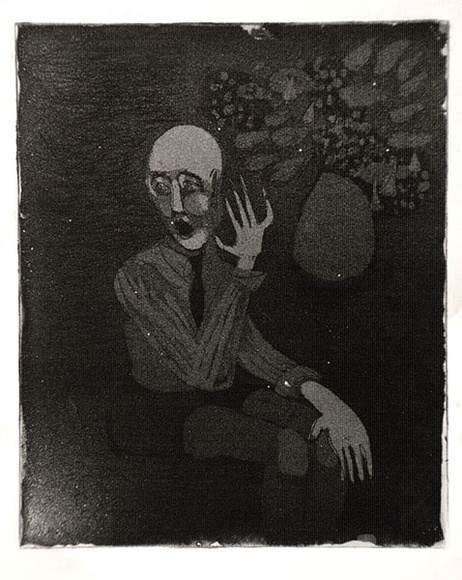 Artist: b'Barwell, Jennifer.' | Title: b'(Seated young man with flowers).' | Date: (1955) | Technique: b'aquatint and drypoint, printed in black ink, from one  plate'