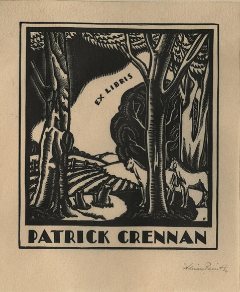 Artist: b'FEINT, Adrian' | Title: b'Bookplate: Patrick Crennan.' | Date: (1930) | Technique: b'wood-engraving, printed in black ink, from one block' | Copyright: b'Courtesy the Estate of Adrian Feint'