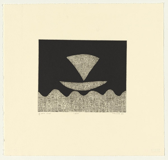 Artist: b'Marshall, John.' | Title: b'Boat' | Date: 1989, December | Technique: b'etching and aquatint, printed in black ink, from one plate'