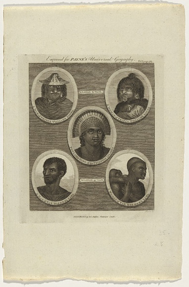 Title: bA man of Prince William's Sound; A woman of Prince William's Sound; Poulaho King of the Friendly Islands; A man of Van Diemen's Land; A woman of Van Diemen's Land | Date: 1791 | Technique: b'etching and engraving, printed in black ink, from one plate'