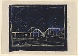 Title: b'not titled [nightscape]' | Date: 1986 | Technique: b'linocut, printed in colour, from two blocks'