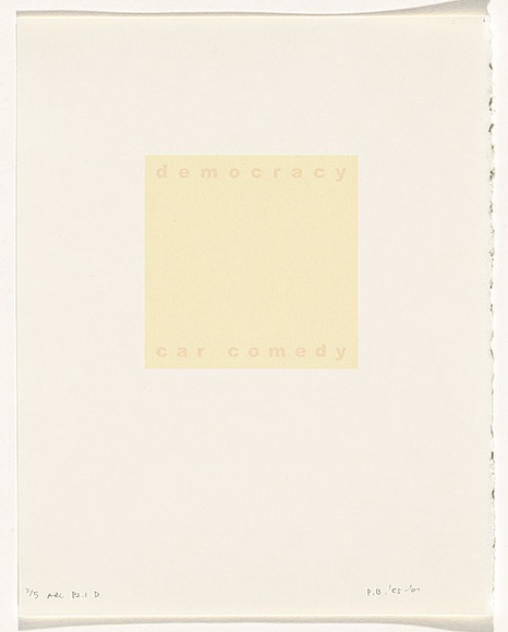 Artist: b'Burgess, Peter.' | Title: b'democracy: car comedy.' | Date: 2001 | Technique: b'computer generated inkjet prints, printed in colour, from digital files'